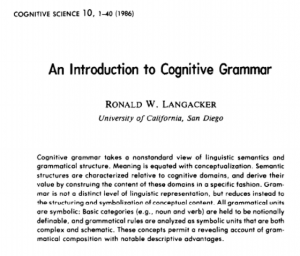 An Introduction to Cognitive Grammar