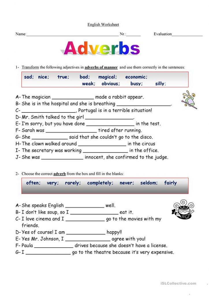 Adverb Worksheets - Gustavo Rubino Ernesto