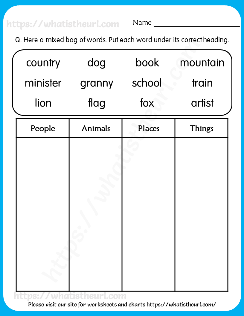 Common Noun Activity For Grade 1