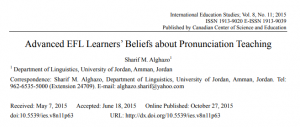 EFL Learners’ Beliefs on Pronunciation
